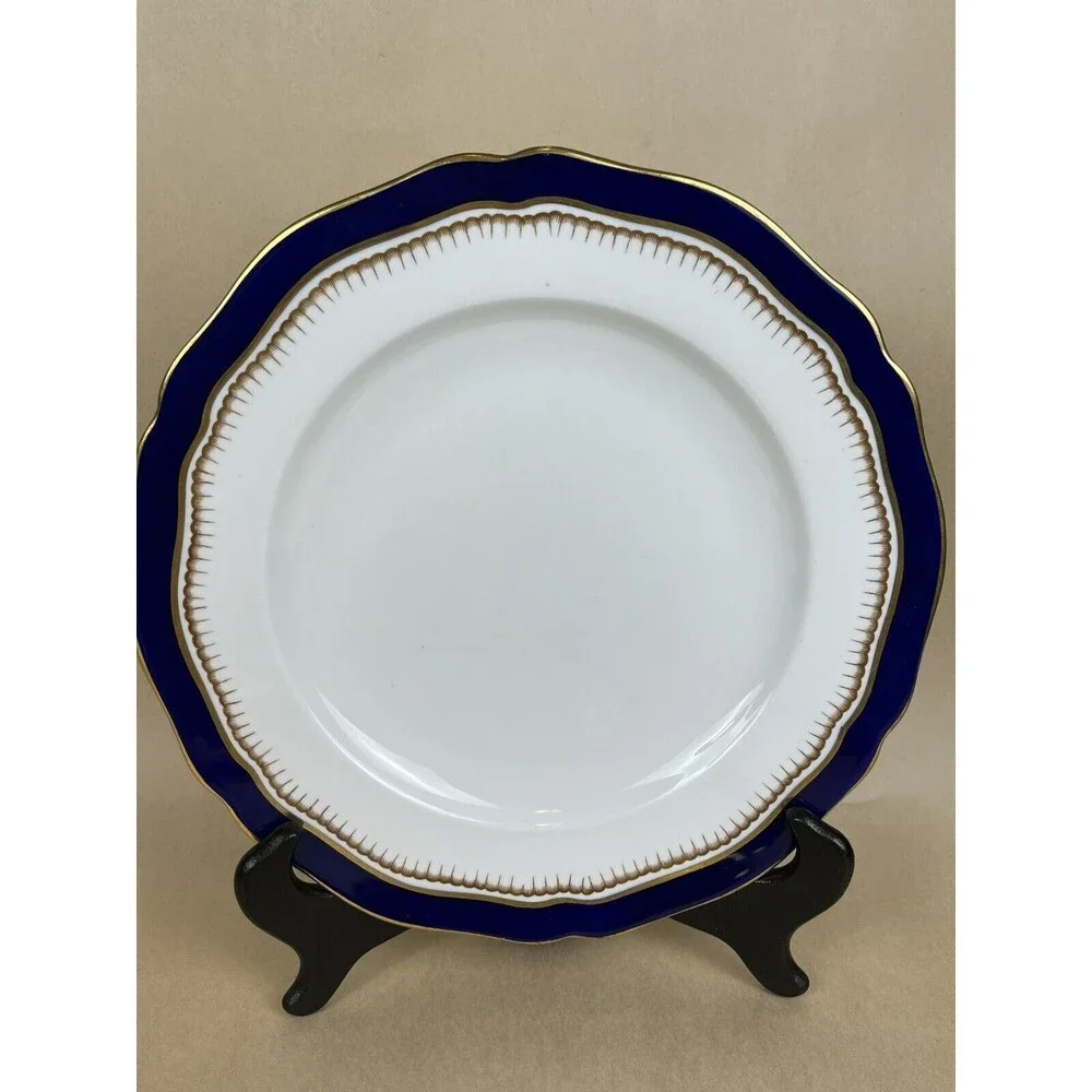 2 HTF Antique Spode Copeland‎ Cobalt Blue Gold Trim R7767 Dinner Plate 9 3/4”